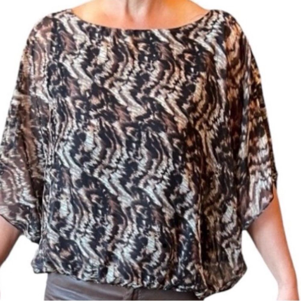 ALICE + OLIVIA Women’s Wide Sleeve Cropped Animal Print Blouse Brown Size Small